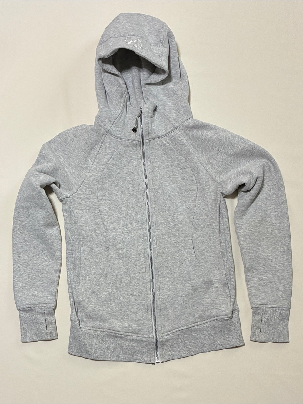 lululemon scuba evolve full zip hoodie; heathered light grey; size 6/small